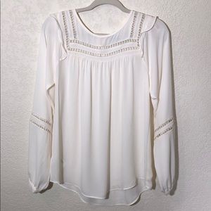 Ann Taylor Loft Ivory Sheer L/Slv Blouse Sm